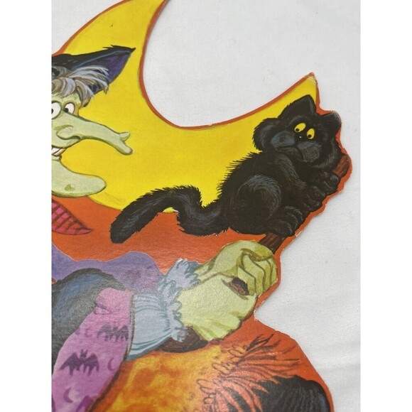 Vintage Halloween Diecut Cutout Decor 15” Witch Broom Black Cat Pumpkin - Picture 3 of 14